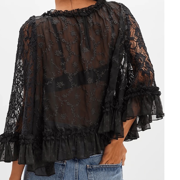 Boho Floral Semi Sheer Loose Fit Ruffle Hem Blouse - Picture 4 of 9